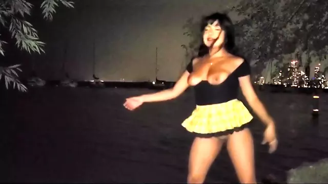Watch Me Outdoors In Schoolgirl Skirt, Breast Out, With Toys