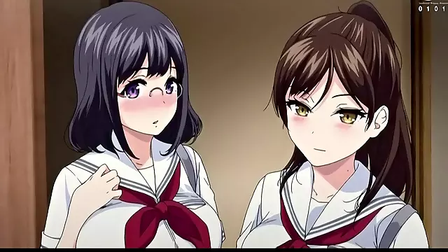 Hentai school uniform, girl in glasses hentai, huge tits glasses long