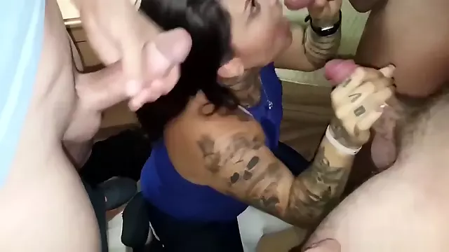 Amateur Wife Facialized By Three Dicks