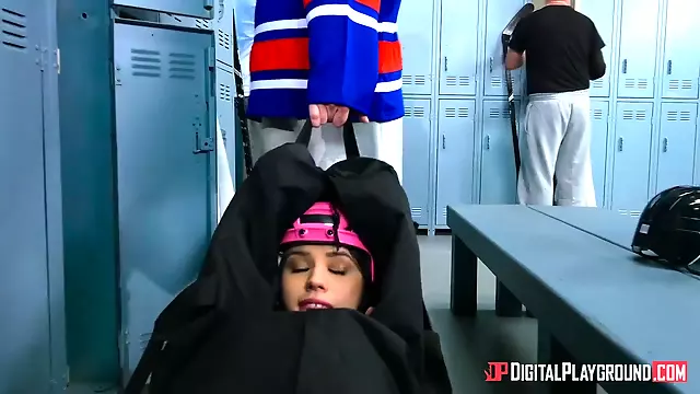 Dark-haired sweetie becomes a hot part of hockey team
