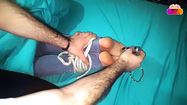 Tickling Wifes Tied Feet In The Bed