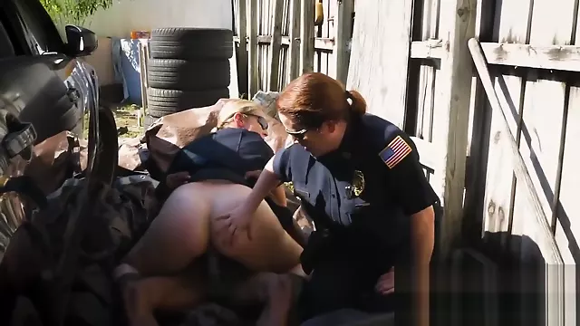 Perverted cops take rhasta criminal in alley and fuck his cock