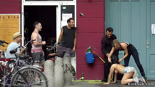 Butt plugged babe disgraced at bike shop