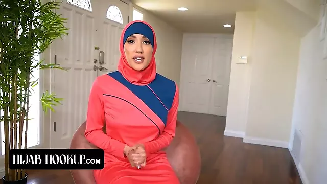 Petite Hijab Babe pays rent with her tight pussy & takes a big dick