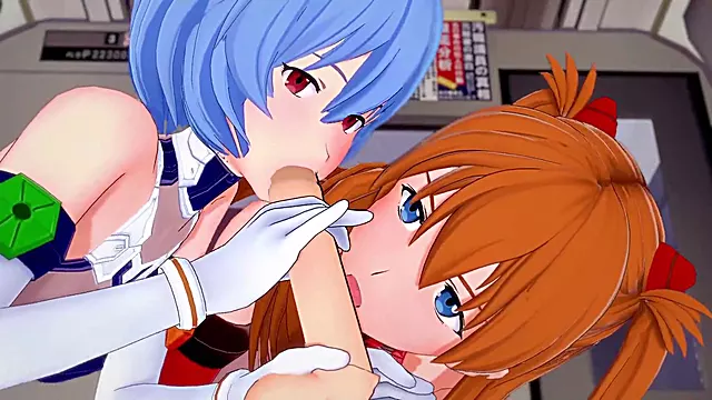 Asuka and Rei provide a POV blowjob: Neon Genesis Evangelion 3D hentai spoof