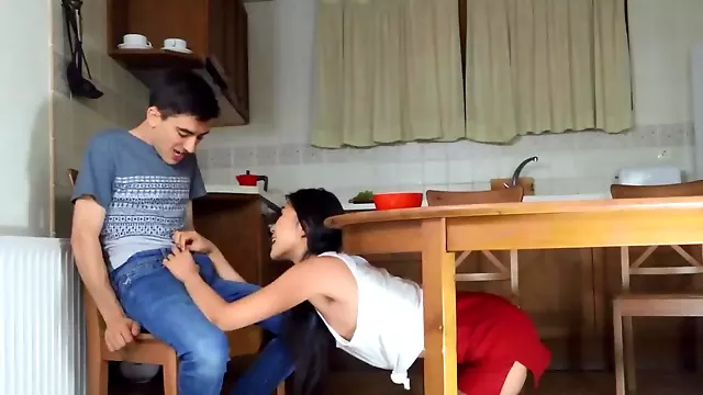 Jordi El Nino Polla has sex with flat Asian Katana in the kitchen