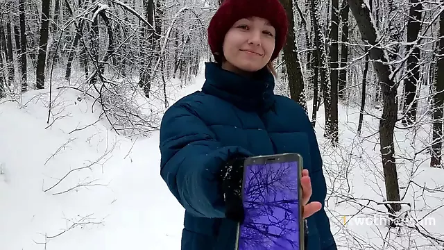 Cum walk, spermawalk, winter snow forest