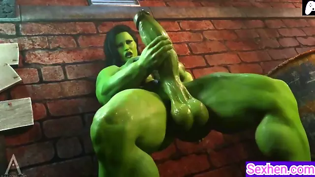 (4K) She Hulk Futa massage and masturbate his big green penis to cum 3D Hentai AnimationsP130
