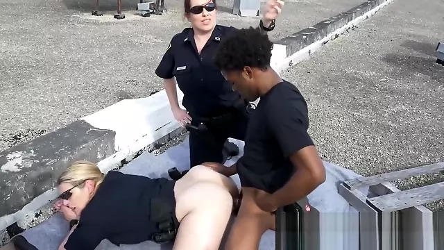 Black thug banging the COPS outdoors with his BIG BLACK COCK