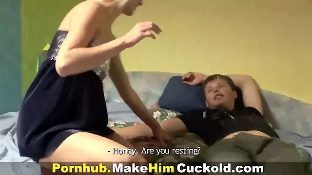 Make him cuckold, cuckold eat, beauty strip