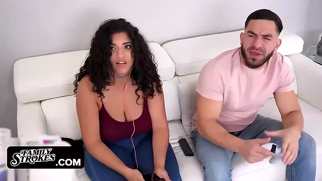 Big titted step sister lets her crazy step bro fucks her juicy latin cunt while ther papa is away