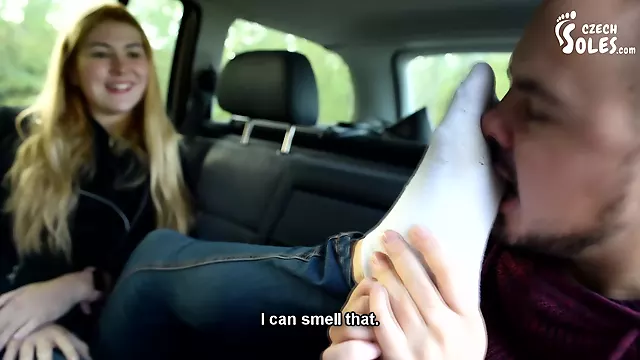Blonde Teen Gets Her Feet In Stinky White Socks Sniffed By Her Friend