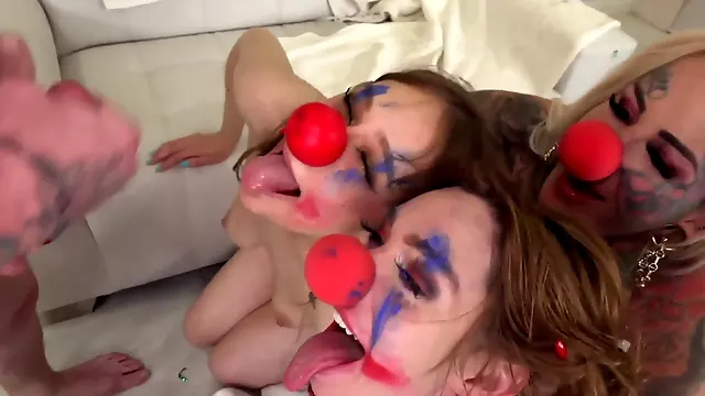 3 Hot Clown Chicks Fucked by One Lucky Clown Dick!
