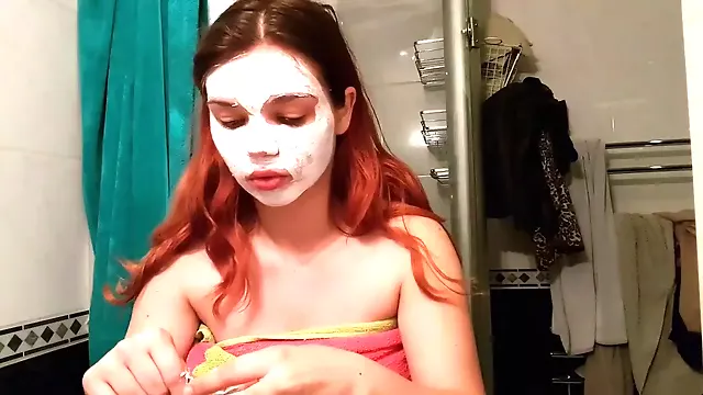 Sensational spa day masturbation with ahegao face ejaculation and piss on my face to wash the mask off