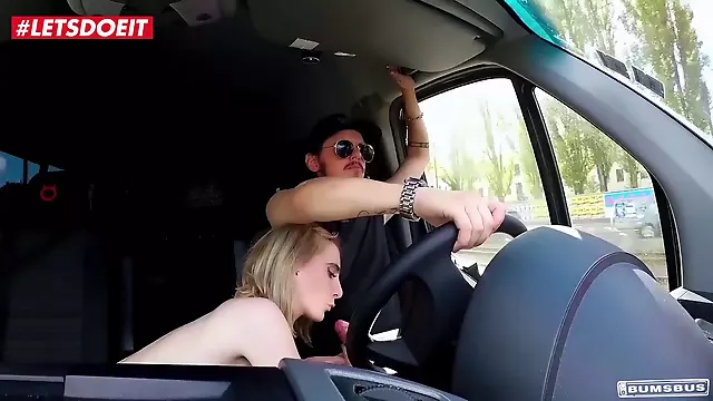 German teen convinced in parking lot ride big cock well in driving van
