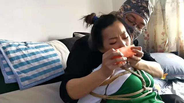 Chinese girl bondage and pantyhose gag