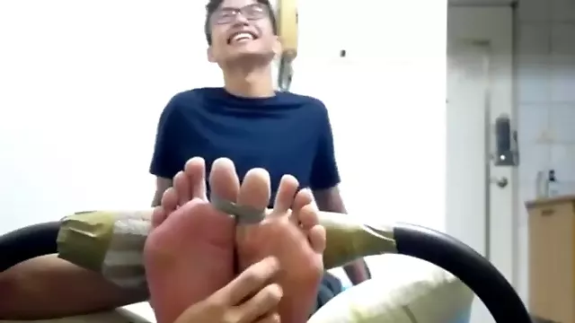 Boy feet, tickled feet, tickle asian boy